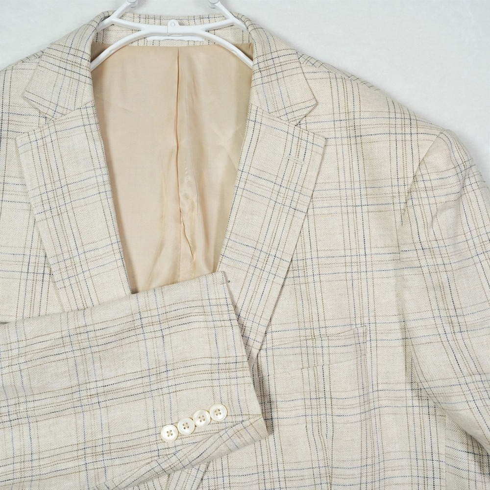 Lauren Ralph Lauren Mens 48R Linen Plaid Herringbone Blazer Sport Coat Beige